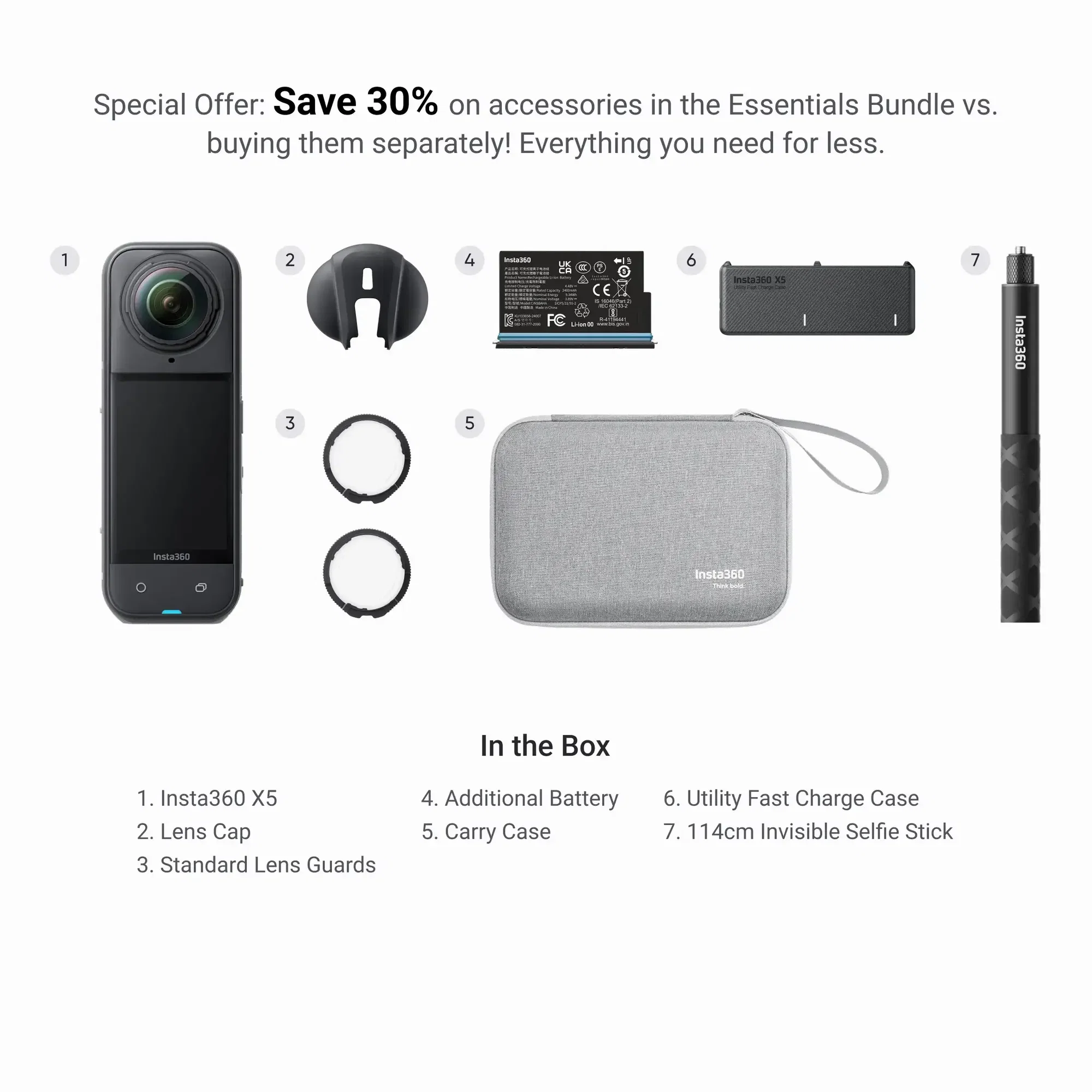 Insta360 X5 8K エッシェンシャルバンドル おまけ三脚つき Insta360 X5 Camera Video Sport 8K 360° - Essential Bundle