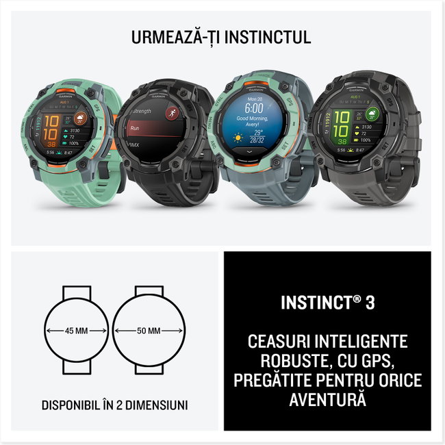 Garmin Instinct 3 AMOLED 45mm - Smartwatch Robust GPS - ediția limitată albastră