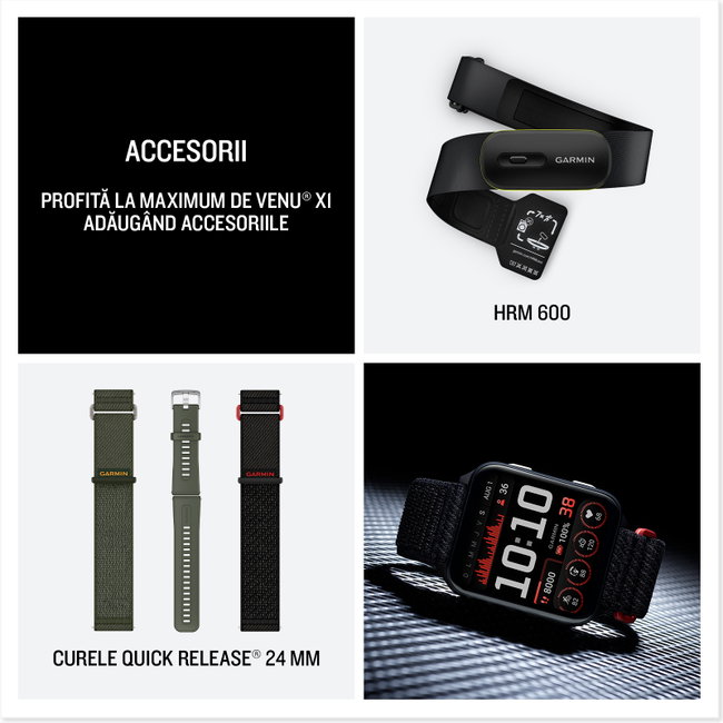 Garmin - Venu X1 - smartwatch cu GPS și AMOLED - Negru cu spate din titan argintiu și curea din nailon ComfortFit neagră