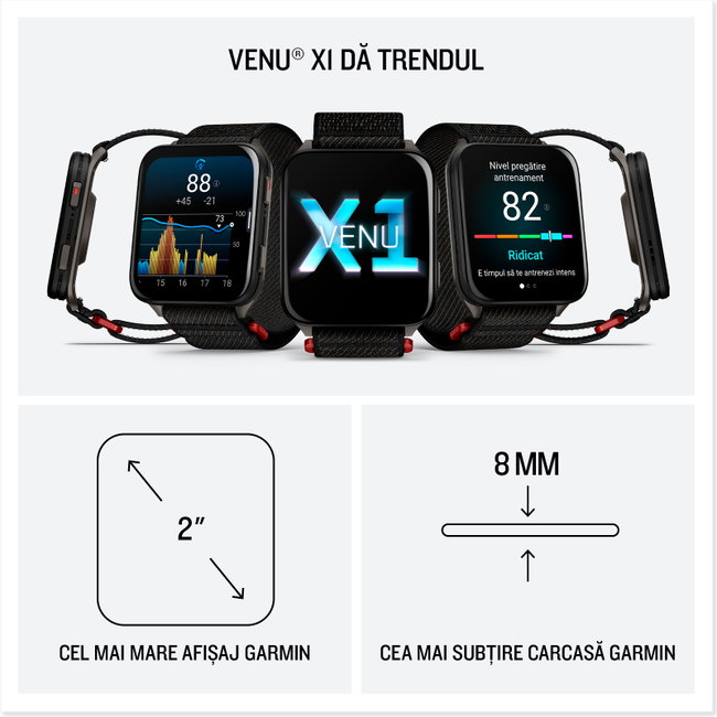 Garmin - Venu X1 - smartwatch cu GPS și AMOLED - Moss cu spate din titan argintiu și curea din nailon ComfortFit Moss