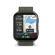 Garmin - Venu X1 - smartwatch cu GPS și AMOLED - Moss cu spate din titan argintiu și curea din nailon ComfortFit Moss