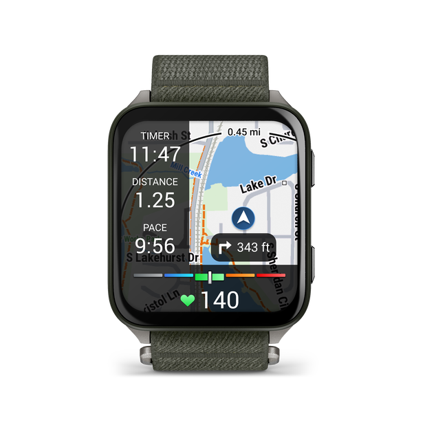 Garmin - Venu X1 - smartwatch cu GPS și AMOLED - Moss cu spate din titan argintiu și curea din nailon ComfortFit Moss