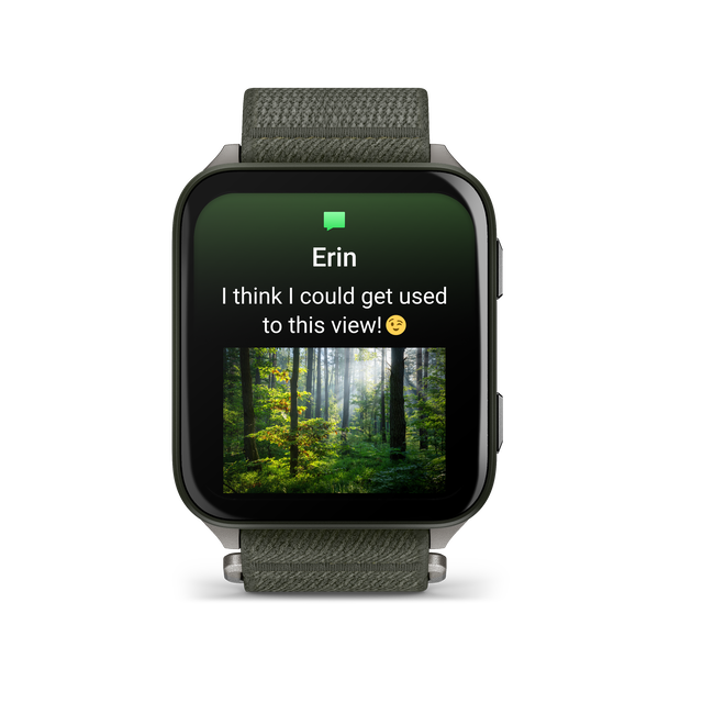 Garmin - Venu X1 - smartwatch cu GPS și AMOLED - Moss cu spate din titan argintiu și curea din nailon ComfortFit Moss