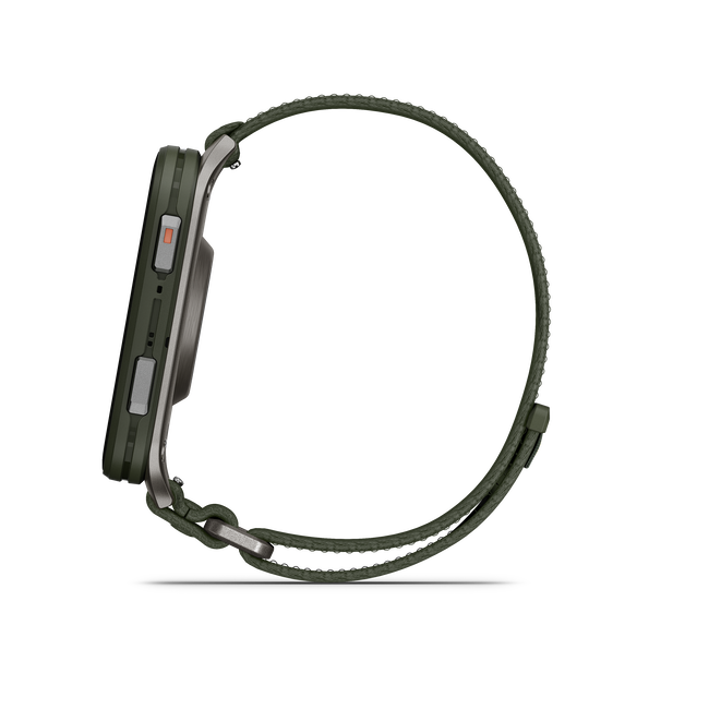 Garmin - Venu X1 - smartwatch cu GPS și AMOLED - Moss cu spate din titan argintiu și curea din nailon ComfortFit Moss
