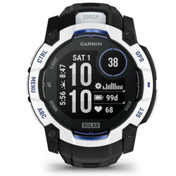 Garmin INSTINCT 3 - 50 mm Solar - Whitestone cu curea neagră/albastru intens - smartwatch robust cu GPS