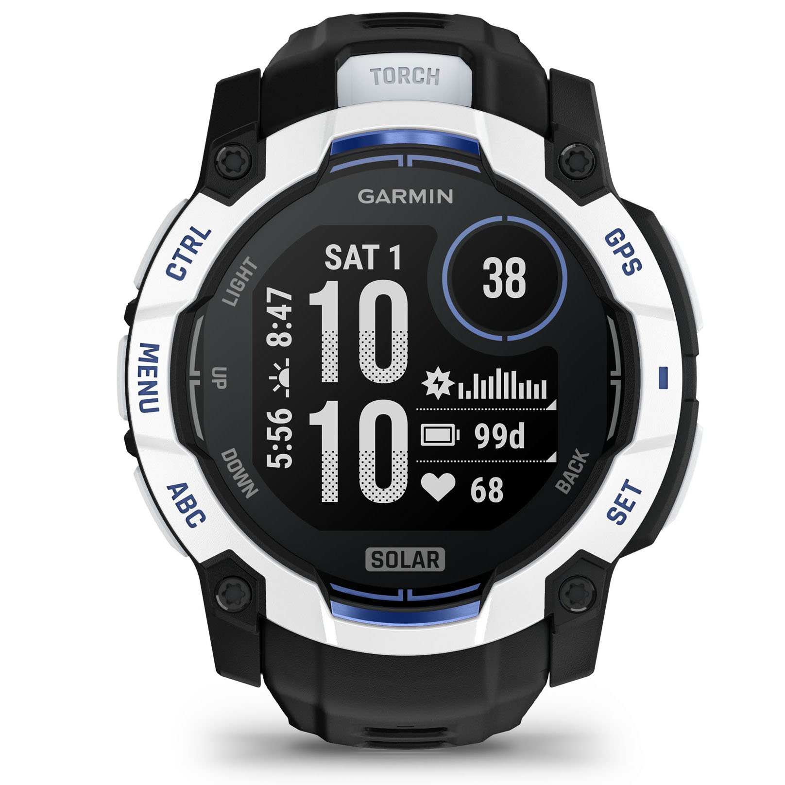 Watches Garmin INSTINCT 3 - 50 mm Solar - Whitestone cu curea neagră/albastru intens - smartwatch robust cu GPS