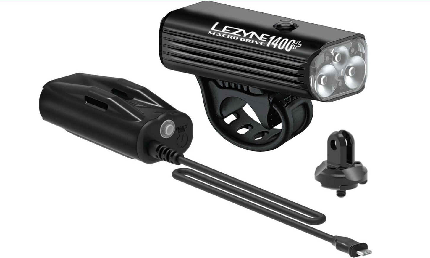 Lezyne Lezyne - Lumina fata far - MACRO DRIVE 1400+ RECHARGEABLE - 1400 lumeni + Power Pack - USB - negru