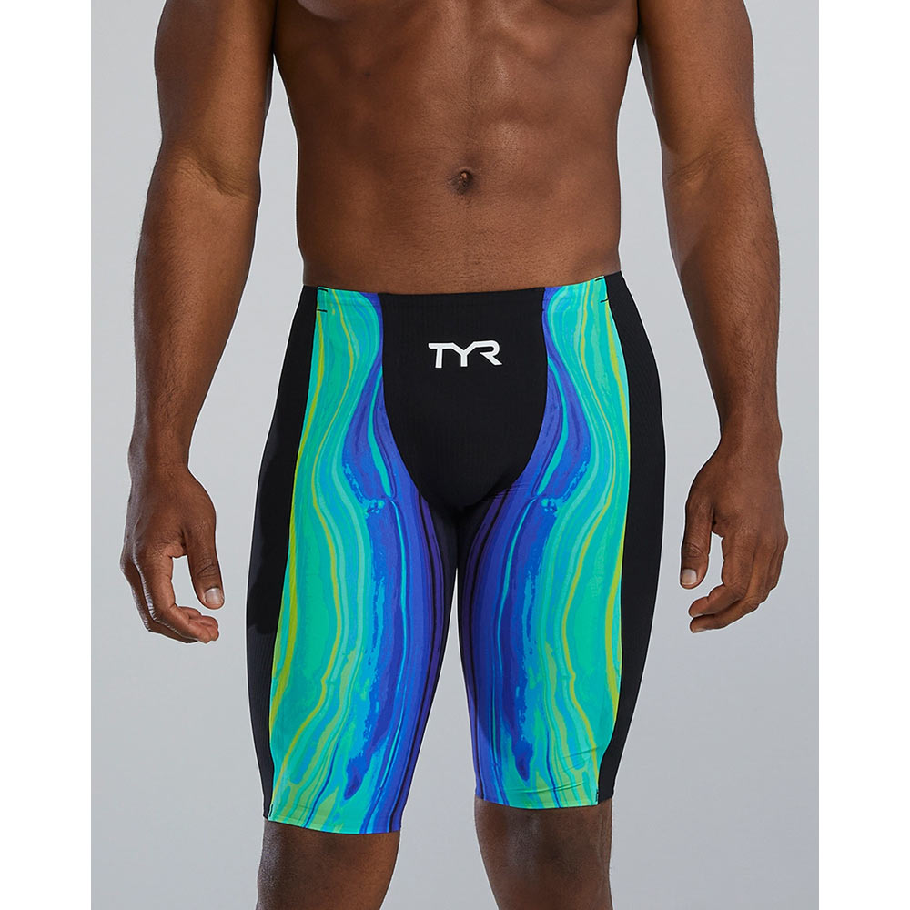 TYR Jammer înot bărbați TYR Shockwave High Waist - lime/bleumarin | tehnologie Kinetic Tape