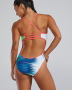 Costum înot întreg femei TYR Bravura Durafast Elite - alb/multicolor | rezistent clor