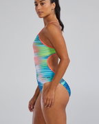 Costum înot întreg femei TYR Bravura Durafast Elite - alb/multicolor | rezistent clor