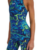 Costum înot întreg femei TYR Thresher Open Back - albastru/verde