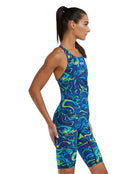 Costum înot întreg femei TYR Thresher Open Back - albastru/verde