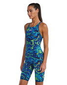 Costum înot întreg femei TYR Thresher Open Back - albastru/verde
