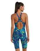 Costum înot întreg femei TYR Thresher Open Back - albastru/verde