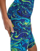 Costum înot întreg femei TYR Thresher Open Back - albastru/verde