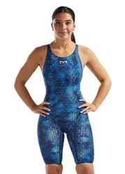Costum înot întreg femei TYR Thresher Open Back Akurra - albastru | rezistent clor