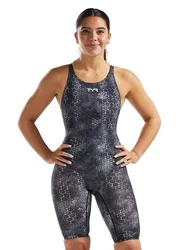 Costum înot întreg femei TYR Thresher Open Back Akurra - negru | rezistent clor