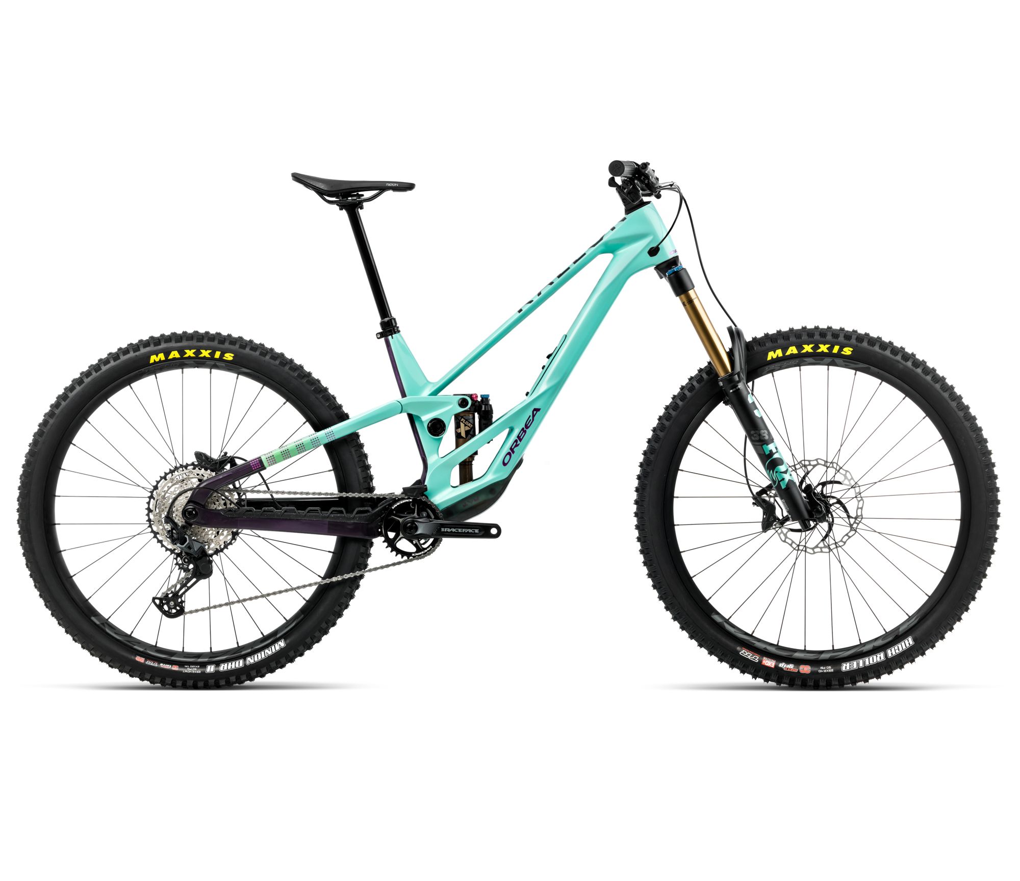 Orbea Orbea RALLON E10 (2026) - bicicletă MTB Enduro full suspension - Aloha Green  |  Fantasy Purple Carbon View (Gloss) - Lungime chainstay 442 mm