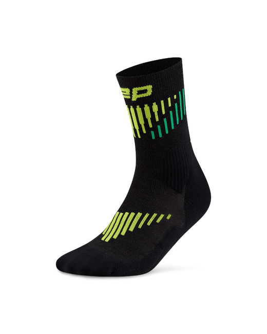 Șosete compresie mid cut CEP Core Run Merino 3.0 - negru | lime | alergare iarnă