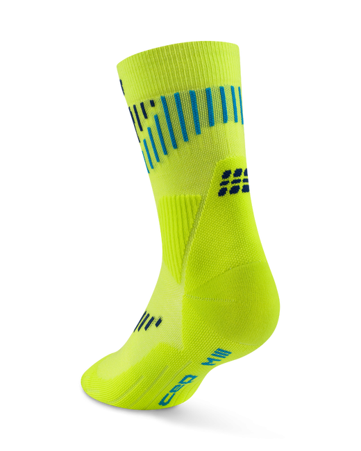 Șosete compresie mid cut CEP Core Run Merino 3.0 - lime | albastru | alergare iarnă
