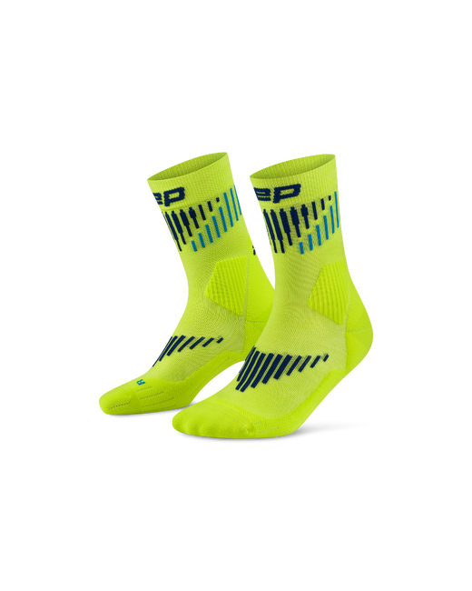Șosete compresie mid cut CEP Core Run Merino 3.0 - lime | albastru | alergare iarnă