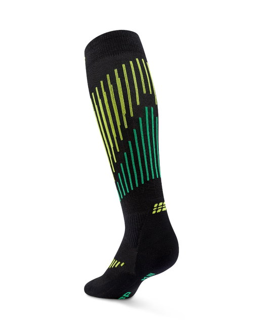 Șosete compresie înalte CEP Core Run Merino 3.0 - negru/lime | alergare iarnă