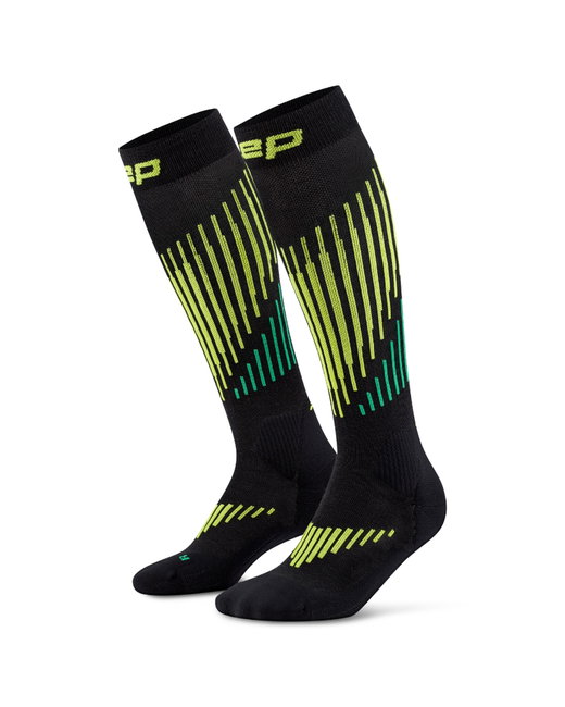 Șosete compresie înalte CEP Core Run Merino 3.0 - negru/lime | alergare iarnă