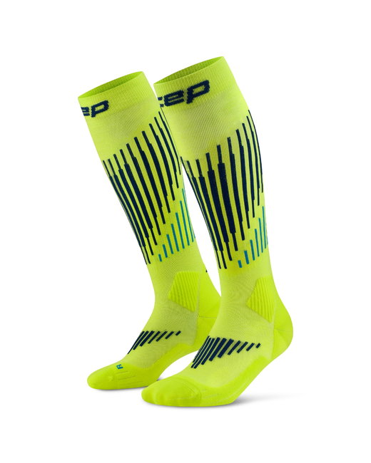Șosete compresie înalte CEP Core Run Merino 3.0 - lime/albastru | alergare iarnă