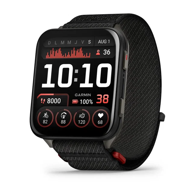 Garmin - Venu X1 - smartwatch cu GPS și AMOLED - Negru cu spate din titan argintiu și curea din nailon ComfortFit neagră
