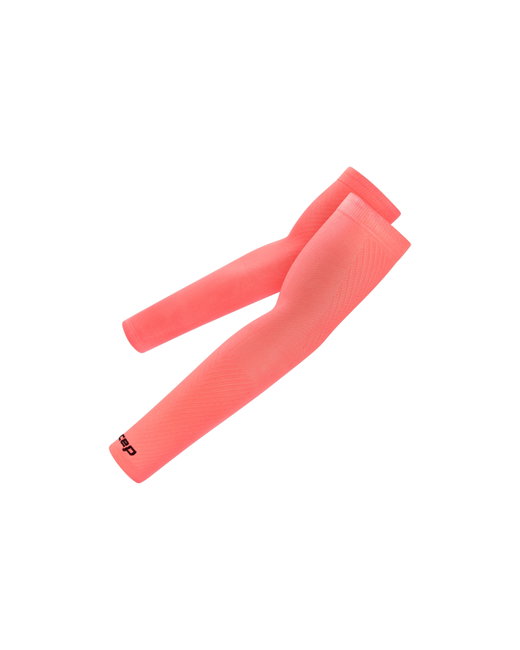 Mâneci compresie braț CEP Run Ultralight - coral neon | protecție UV