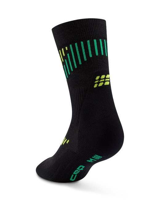 Șosete compresie CEP Core Run Merino Mid Cut - negru/lime | alergare vreme rece