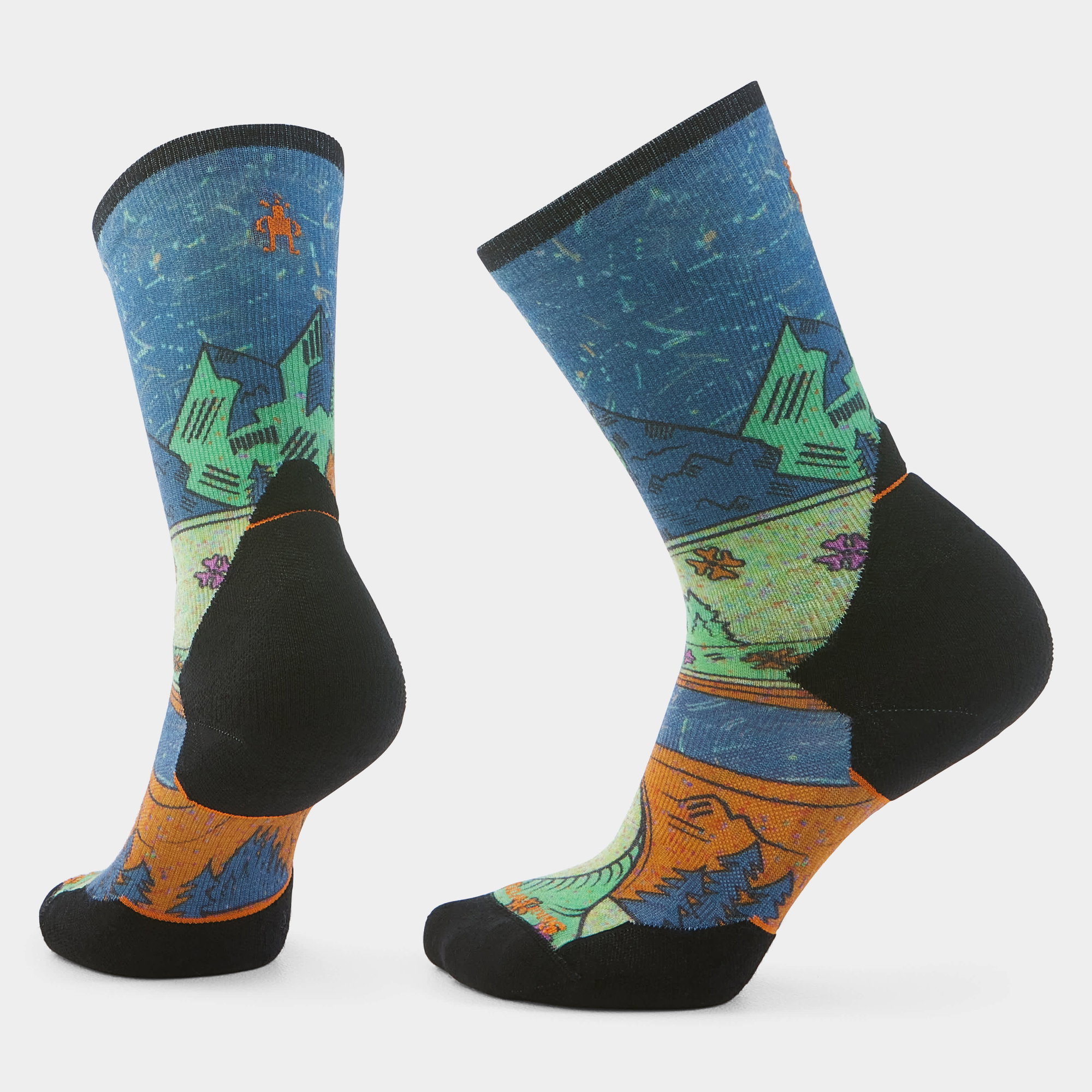Smartwool Șosete Merino alergare trail Smartwool Trail Run Mountain Print - albastru Twilight Blue | Crew | Targeted Cushion