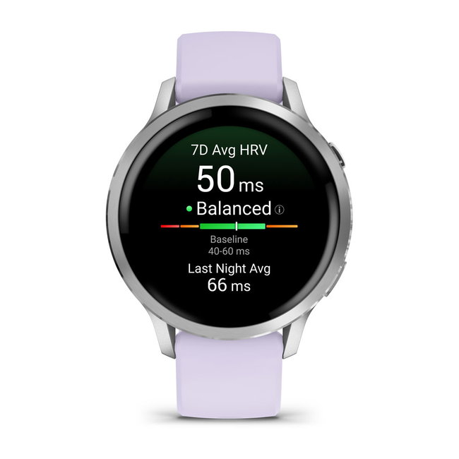Garmin Venu 4 AMOLED 41 mm - Smartwatch cu GPS argintiu cu curea mov Periwinkle