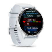 Garmin - Venu 3 smartwatch cu GPS și AMOLED - ramă argintie din oţel inoxidabil şi carcasă whitestone şi brăţară din silicon