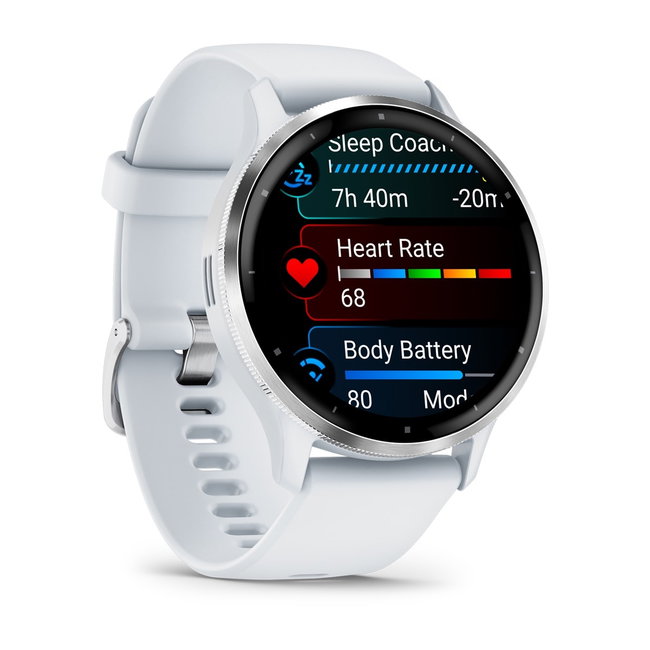 Garmin - Venu 3 smartwatch cu GPS și AMOLED - ramă argintie din oţel inoxidabil şi carcasă whitestone şi brăţară din silicon