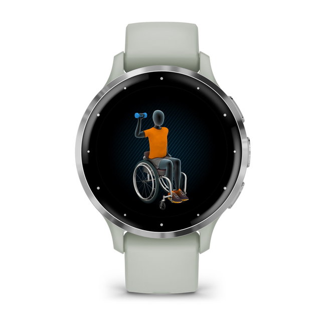 Garmin - Venu 3s smartwatch cu GPS și AMOLED - ramă argintie din oţel inoxidabil şi carcasă sage grey şi brăţară din silicon