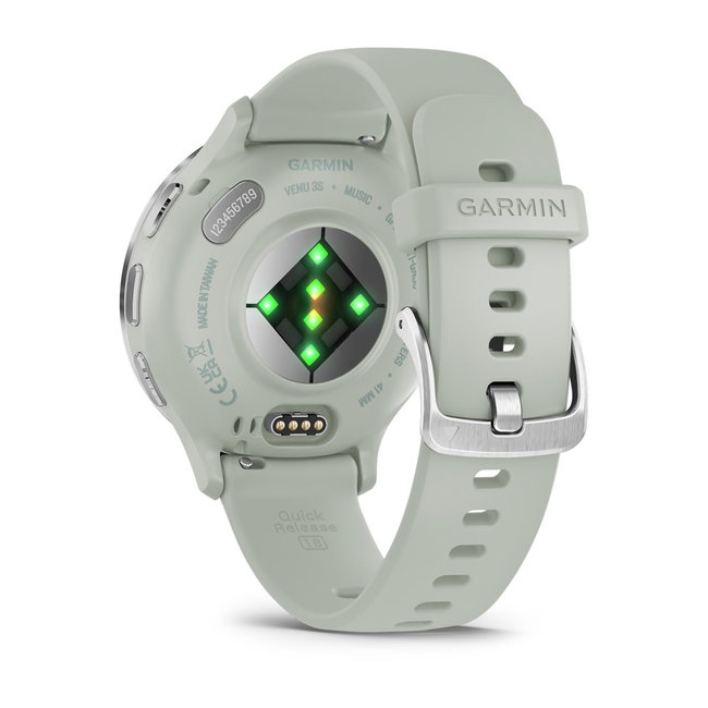 Garmin - Venu 3s smartwatch cu GPS și AMOLED - ramă argintie din oţel inoxidabil şi carcasă sage grey şi brăţară din silicon