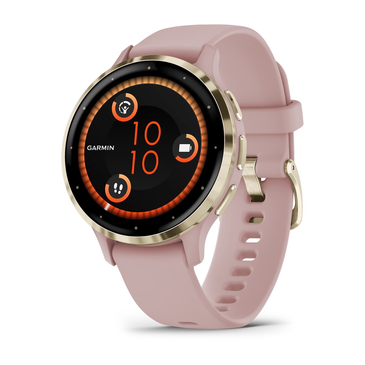 maximag cardio Garmin - Venu 3s smartwatch cu GPS și AMOLED - ramă din oţel inoxidabil Soft Gold cu carcasă Dust Rose şi curea din silicon