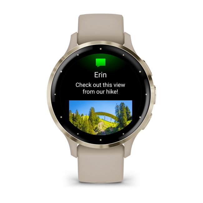 Garmin - Venu 3s smartwatch cu GPS și AMOLED - ramă din oţel inoxidabil Soft Gold cu carcasă French Gray şi curea din silicon