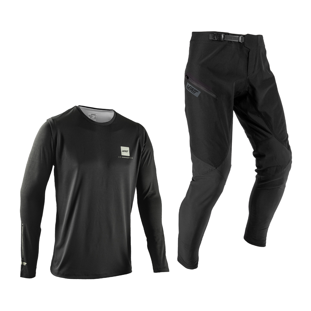 Bicycle Jerseys Bluza si Pantaloni Leatt Ride Kit MTB Gravity 1.0 Jr Ghost Black