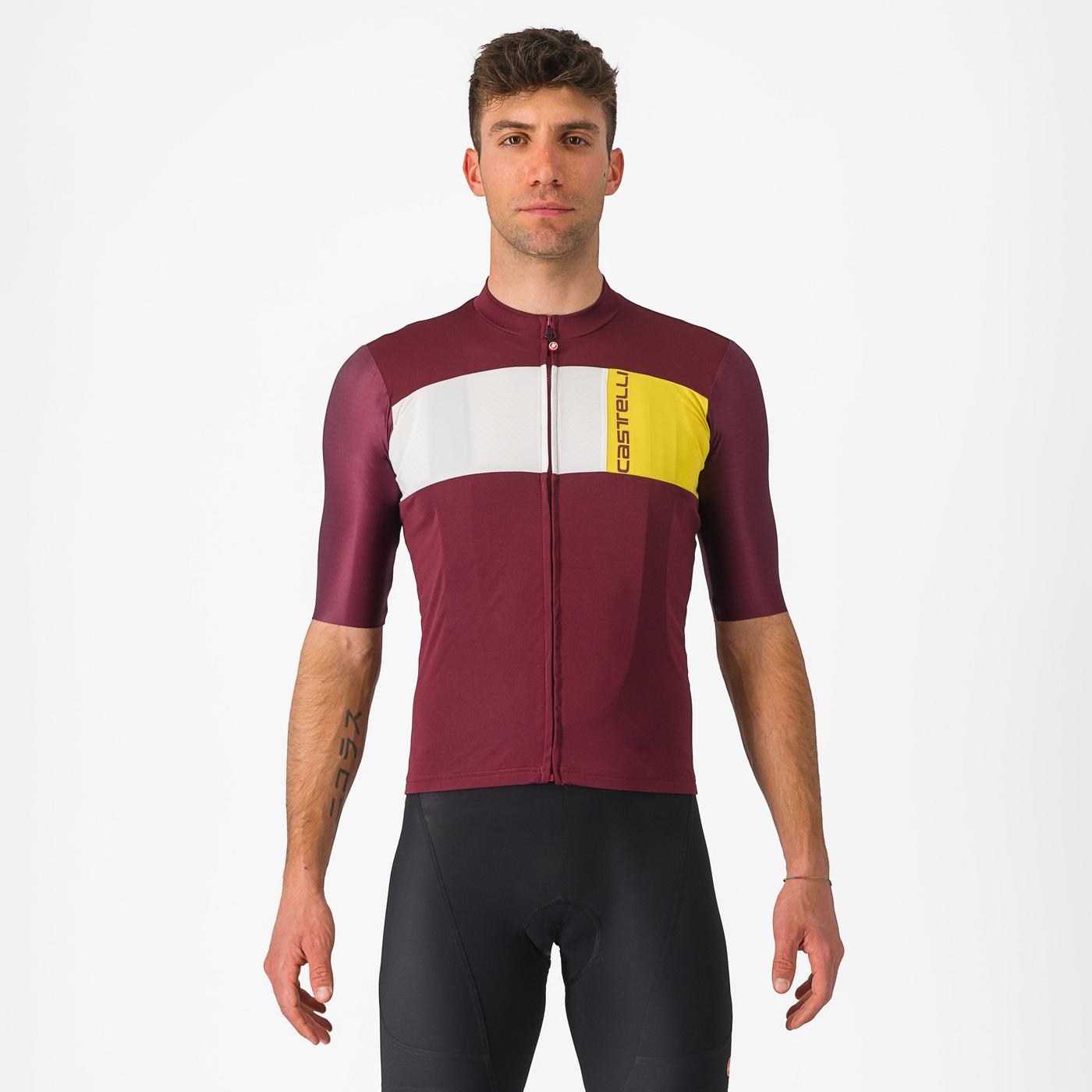 Tricou cu maneca scurta Castelli Prologo 7, Visiniu/Alb/Galben