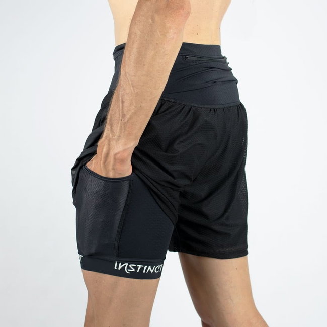 Instinct - Pantaloni scurti maraton barbati - Trail Short Marathon 2-in-1 - Negru