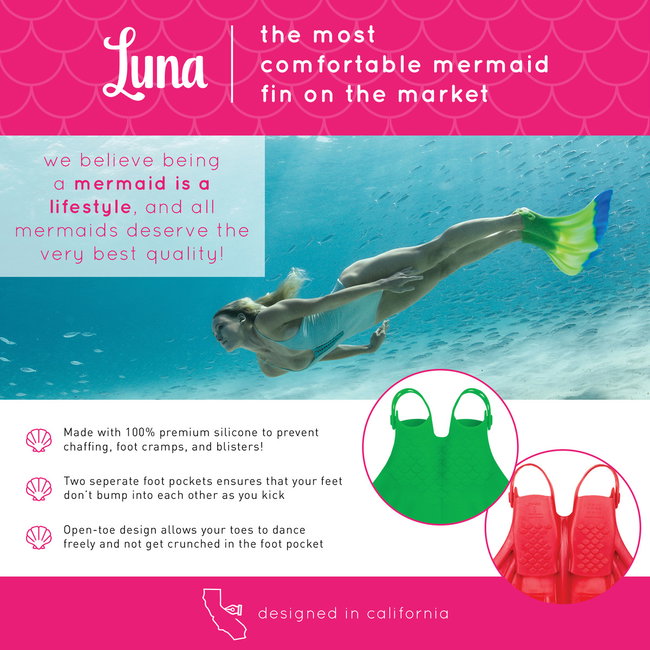 Finis - labe inot adulti Luna Monofin - roz inchis pepene verde fluo