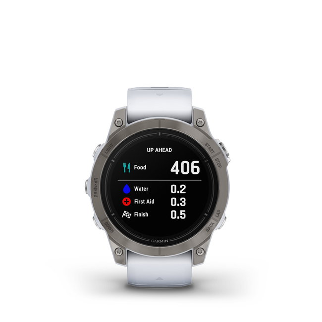 Garmin - epix Pro 47mm Gen 2 Sapphire smartwatch premium AMOLED - ramă din titanium si curea din silicon albă