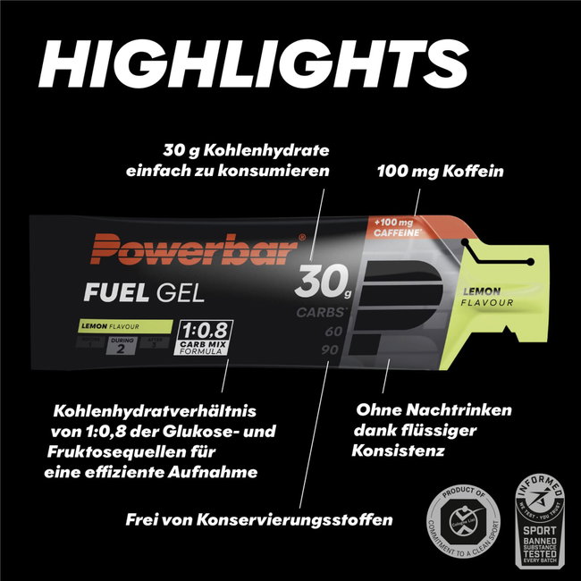 Gel energizant PowerBar Fuel Gel 30 50ml - lămâie + cofeină