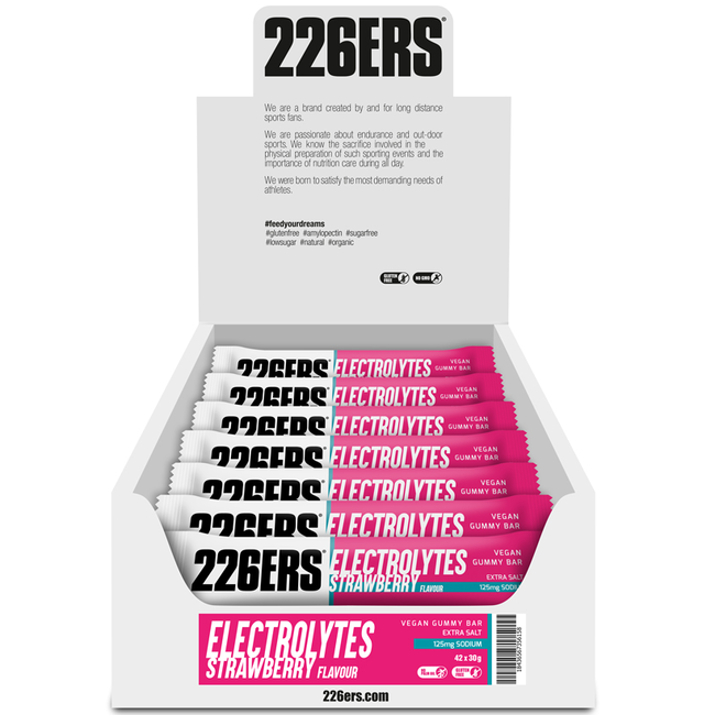 Baton gumat energizant 226ers Vegan Gummy Bar Electrolyte 30g - căpșuni
