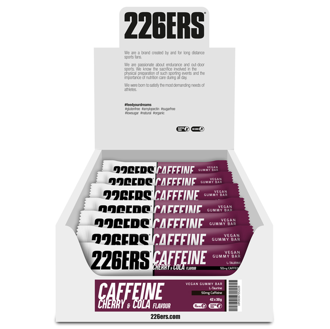 Baton gumat energizant 226ers Vegan Gummy Bar Caffeine 30g - cireșe și cola