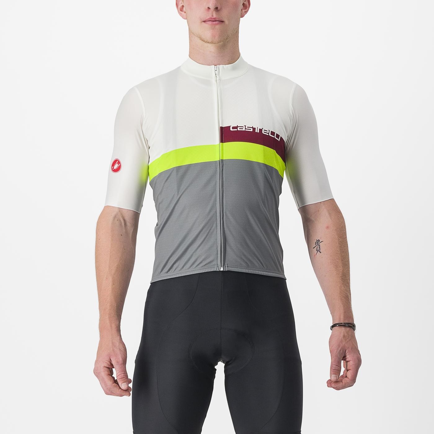 Bicycle Jerseys Tricou cu maneca scurta Castelli A Blocco Alb/Gri/Galben Fluo/Visiniu