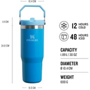 Stanley - termos tip sticla cu pai - Flip Straw Tumbler - albastru intens azur - 890 ml - Personalizat Trisport - Garmin