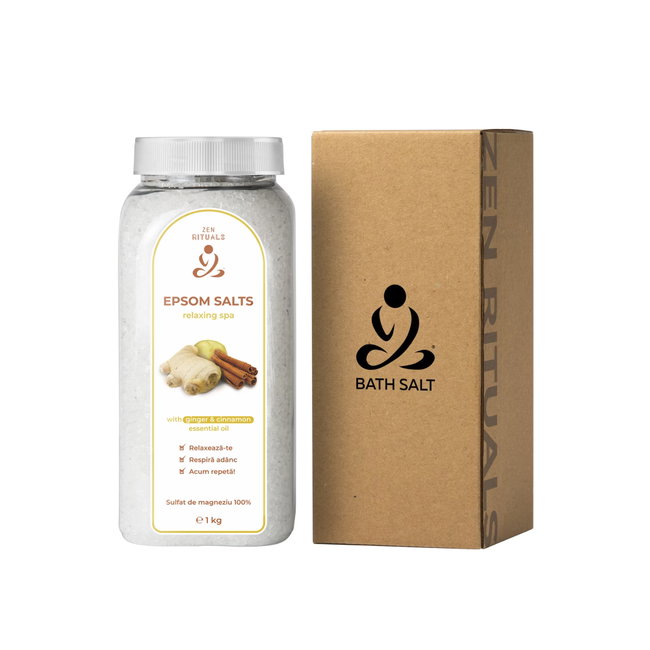 Zen Rituals - sare de baie Epsom cu uleiuri esentiale de Scortisoara si Ghimbir - 1000g